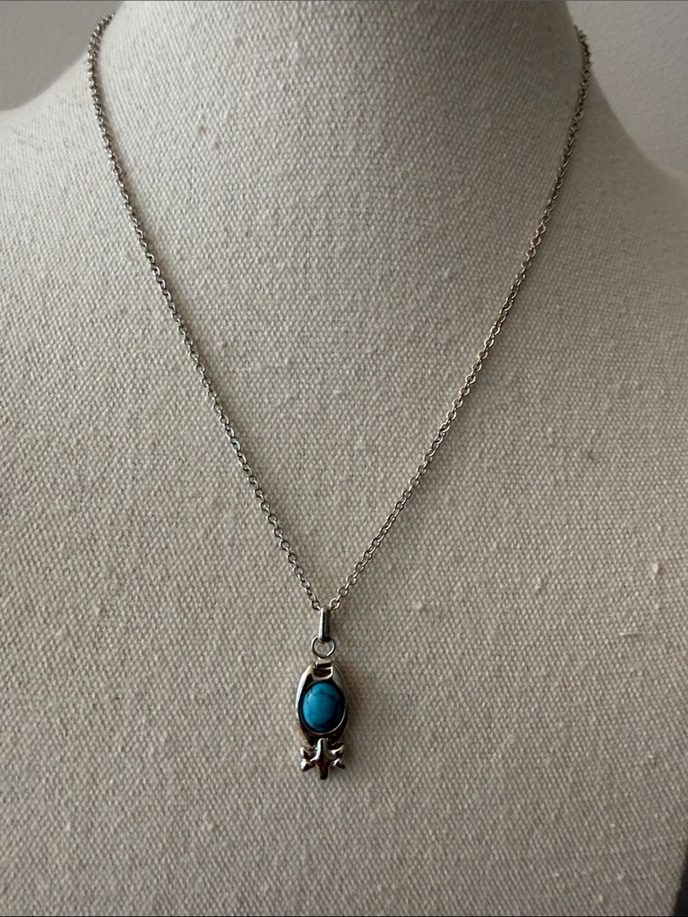 SilverTone Pomegranate Pendant Necklace with Turquoise Center Stone.